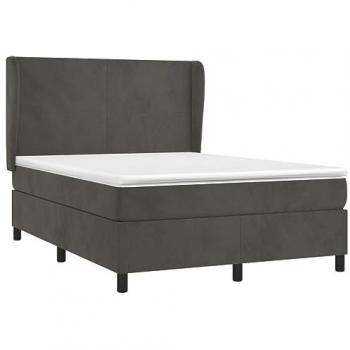 Cama box spring con colchón de terciopelo gris oscuro 140x200 cm