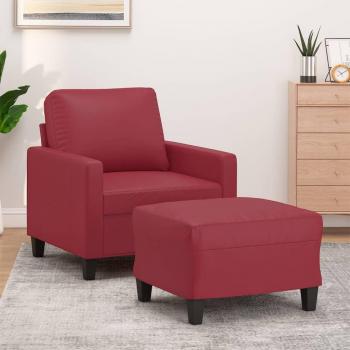 Sillón con reposapiés de cuero sintético rojo tinto 60 cm