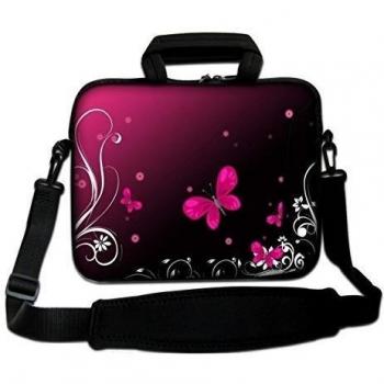 LUXBURG® 15 Pulgadas Bolso de hombro con diseño, Funda con Bandolera en Neopreno para Ordenador Portátil - Mariposa Roja