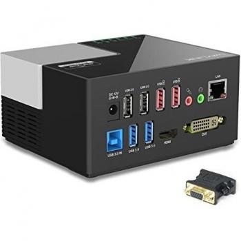 WAVLINK Docking Station USB 3.0 para Tablets/portátiles Universal Dock con Pantalla Dual HD Video Monitor DVI, HDMI, VGA, Gigabit LAN Ethernet, Audio, 4 x USB Puertos, 2 x Carga para PC de Negro