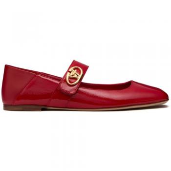 Valentino Garavani Women's Vlogo Locker Leather Ballets Sandal in Red | Size 39 | 5W2S0JV2RDA0RO
