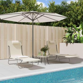 Tumbonas Plegables de Acero y Textilene Color Crema - 2 Unidades