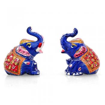 Par de elefante en Metal pintado CraftVatika suerte baúl Elefante estatua de elefante Tailandés Estatua decoración Animal