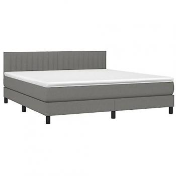Cama box spring con colchón viscoelástico y muelles ensacados, adaptable, acolchado reversible, tela gris oscuro 160x200 cm