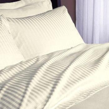 British elección de lino algodón egipcio 500-thread-count satén funda de edredón & pillowcoase., Ivory Stripe, doble
