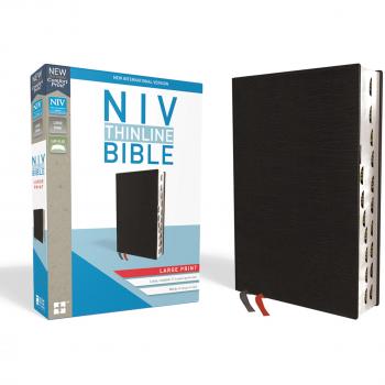 NIV, Thinline Bible, Large Print, Bonded Leather, Black, Indexed, Red Letter Edition