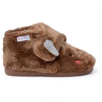 Pisamonas Botitas casa animales pelito Talla 20 en Color Topo - Zapatillas de casa cerradas de niña de pelo y cierre adherente