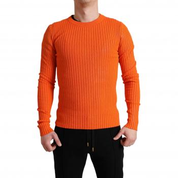 Dolce & Gabbana Orange Knitted Crewneck Men Pullover Sweater - IT48 | M