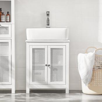 Mueble para Debajo del Lavabo SoBuy BZR35-W Armario de Baño Blanco con 2 Niveles y 2 Puertas, Dimensiones: 50 x 33 x 60 cm