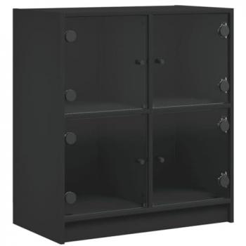 Armario auxiliar con puertas de vidrio negro 68x37x75,5 cm