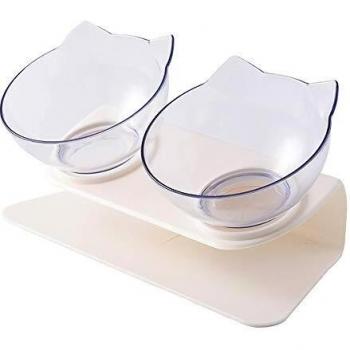 ZoneYan Cuenco para Mascotas Transparente, Comederos para Gatos con Soporte, Tazón de Gato Ortopédico, Plataforma Inclinada de 15°Alimentador para Gatos, Antideslizante y Antiderrame