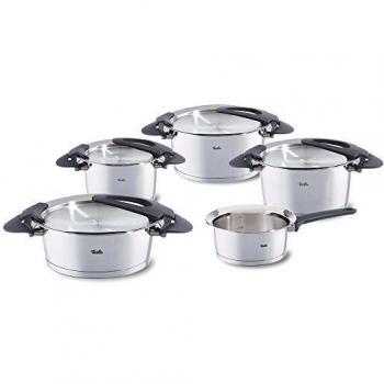 Fissler Intensa Juego de ollas de acero inoxidable, 5 piezas, 3 ollas y 1 cacerola con tapa de metal, 1 cazo sin tapa, inducción