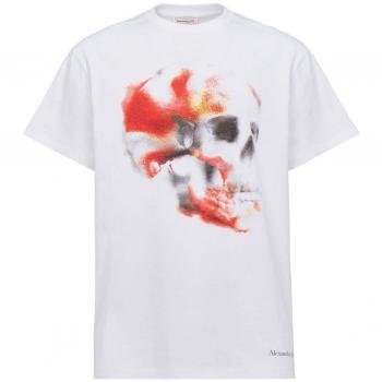 Alexander McQueen Men's Skull Print Organic Cotton T-Shirt in White | Size XL | 776336QTAAL0961
