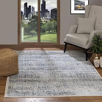 Surya - Alfombra de Salón Pelo Corto Vintage Oriental Azul y Blanco 120 x 170 cm, estilo tradicional bohemio, fácil de limpiar, tamaño grande 120x170 cm