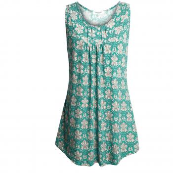 Anna Smith Blusas con Cuello Redondo, Vestimenta contemporánea Chaleco sin Mangas para Damas Estampado de Flores Túnica Oversized con Cuello Alto sin Mangas Jumper XL Azul