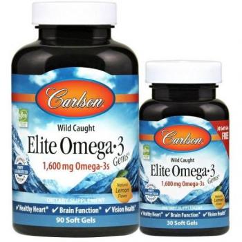 Carlson Labs Elite Omega-3 Lemon Flavored Softgels 1600 mg, 120 Count
