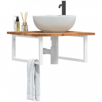 Estante de lavabo de pared acero y madera maciza de acacia Vidaxl Marrón