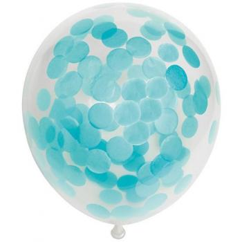 Pack de 6 Globos de Confetti de Papel Color Azul Bebé de 30 cm