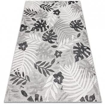 Alfombra Estructural Botanic Hojas de Monstera Tejido Plano Gris 157x220 cm