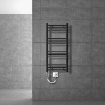 Radiador de Baño Eléctrico 400 x 800 mm Antracita Curvo con Conexión Lateral e Incl. Varilla Calefactora Cromada 600W Secatoallas