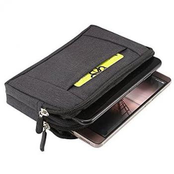 Funda Cinturón Horizontal Multiusos con 2 Compartimentos de Cremallera para TCL 10 Plus (2020) - Negra (16,5 x 9 cm)