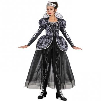 Disfraz de Reina de las Catacumbas elegante para niña - Incluye vestido largo negro con detalles en encaje, capa negra, tiara y guantes a juego
