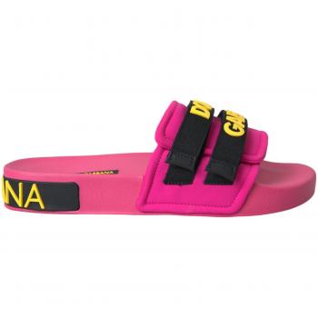 Dolce & Gabbana Pink Black Logo Beachwear Flats Sandals Shoes - EU37/US6.5