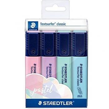 Staedtler Textsurfer Classic 364 Pack de 4 Marcadores Fluorescentes - Secado Rápido - Trazo 1-5mm - Colores Surtidos (Azul Claro, Menta