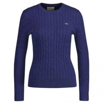 GANT Jersey Mujer - STRETCH COTTON CABLE C-NECK, cuello redondo, punto de cable, logotipo, algodón elástico, color marino, talla M