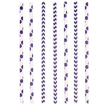 Amscan – 9900203 – 24 Paper pajitas New Dots y Chevron – morado