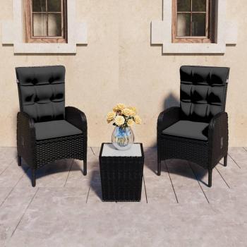 3-Piece Garden Bistro Set - Black Poly Rattan and Glass
