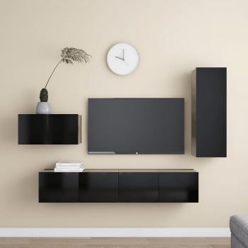 Set de muebles de salón TV 4 piezas madera ingeniería, dimensiones 30.5 x 30 x 90 cm, color negro, incluye mueble para TV y mesa de TV