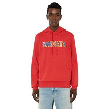 Sudadera con Capucha Diesel Roja para Hombre - Talla L, Estampado de Logo Pixel y Ajustable