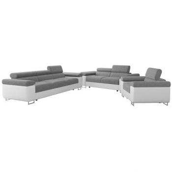 Conjunto de muebles tapizado Comfivo S107, cuero ecológico y tapiz Soft 017, diseño moderno con patas de metal cromado