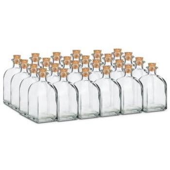 Pack 24 Botellas de Vidrio Frasca con Tapón de Corcho - Transparente - 125 ml
