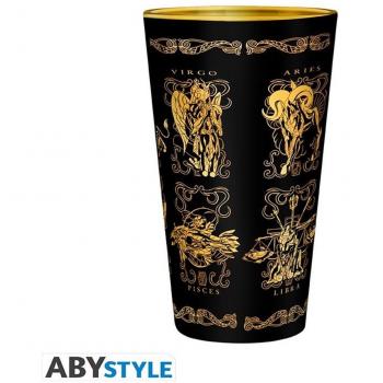 Vaso Abystyle Saint Seiya Armaduras de Oro - Vaso de colección, diseño inspirado en las armaduras doradas de los caballeros del zodiaco, capacidad para 300 ml, fabricado en vidrio resistente, apto