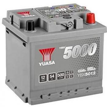 Yuasa YBX5012 Elevado Actuación Batería, 12V, 54Ah, 500A, 207mm x 175mm x 190mm, Plata