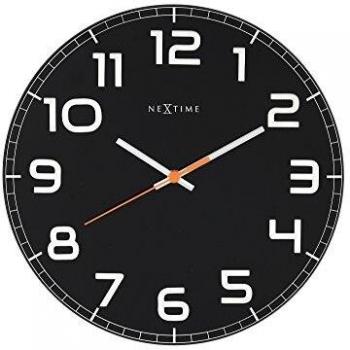 NeXtime Reloj de pared CLASSY ROUND, muy silencioso, redondo, en cristal, negro, ø 30 cm