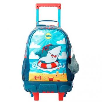 Mochila Ruedas TOTTO Little Surfer M características: diseño infantil, ruedas para fácil transporte, compartimento principal amplio, bolsillos laterales, tirantes acolchados y ajustables, material resistente al agua