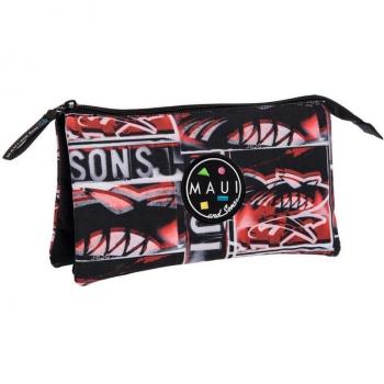 Maui and Sons Maui Shark Estuche de Tres Compartimentos, Color Rojo