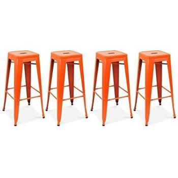 Lote de 4 taburetes de bar de acero mate naranja Oviala