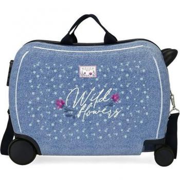 Maleta infantil Movom Wild Flowers con diseño de flores en tonos azules y capacidad de 34L