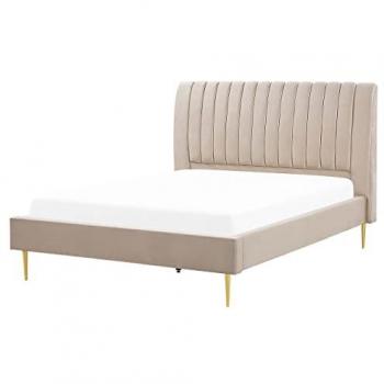 Cama Matrimonial de Terciopelo Beige con Somier y Cabecero Alto 160x200 cm Marville