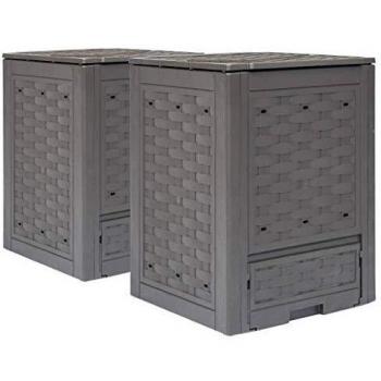 vidaXL Garden Composters 2 pcs Brown 60x60x83 cm 600 L Plastic Rattan
