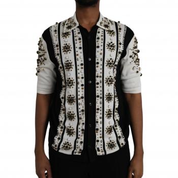 Dolce & Gabbana Black White Silk Shirt with Studs and Crystals - IT50 | L