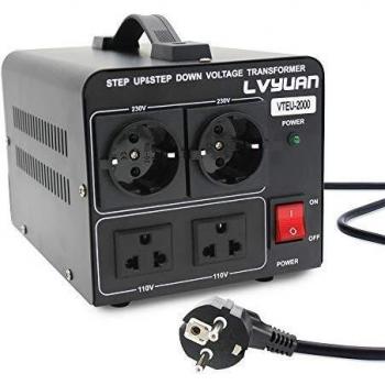 Cantonape 2000VA Convertidor de Voltaje 220V / 110V -Transformador Elevador/Reductor de Voltaje de 2000 Vatios EE.UU - Salida 110/120 Voltios 220/230 Voltios CA