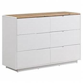 Cómoda AMANI - 6 cajones - MDF - Blanco lacado y roble