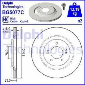 Disco de freno DELPHI BG5077C - Disco de freno, marca DELPHI, modelo BG5077C