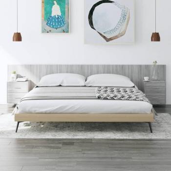 Cabecero de cama con mesitas de noche en madera contrachapada gris Sonoma