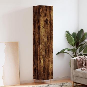 Aparador alto de madera contrachapada en color roble ahumado, dimensiones 34,5x34x180 cm, con 1 puerta, ideal como mueble de almacenaje para salón o armario auxiliar